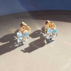 14K Yellow Gold Blue Topaz Stud Earrings